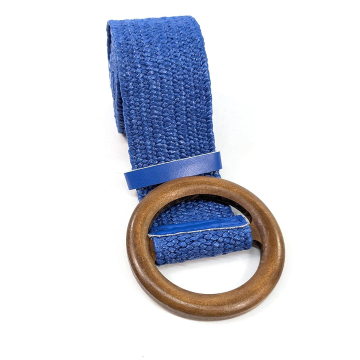 Blue Eco-Friendly Elasticated Paper Belt with Wooden Buckle