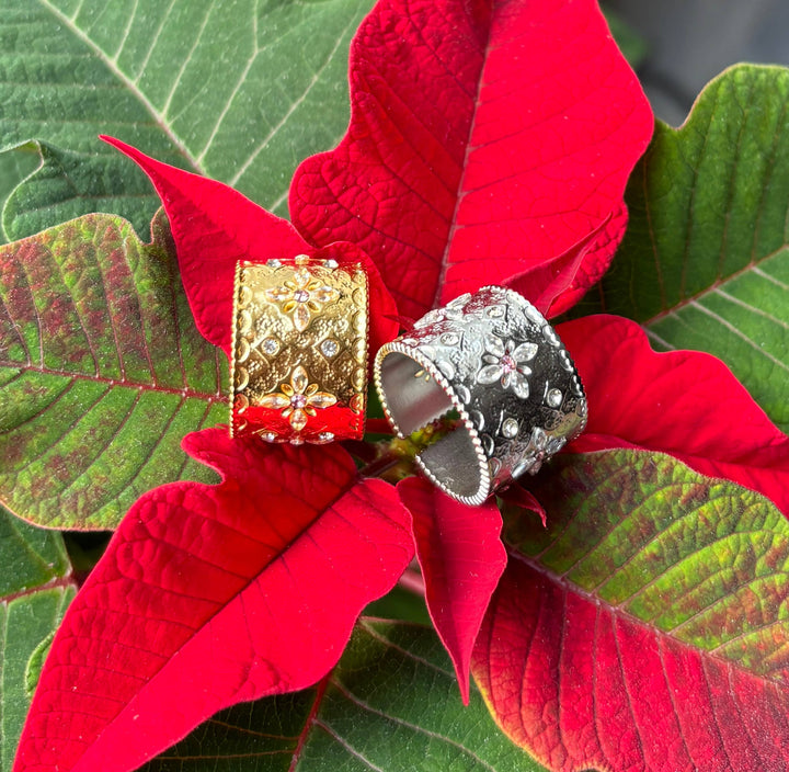 Pink Cubic Zirconia Cuff Adjustable Ring - 18ct Gold Plated