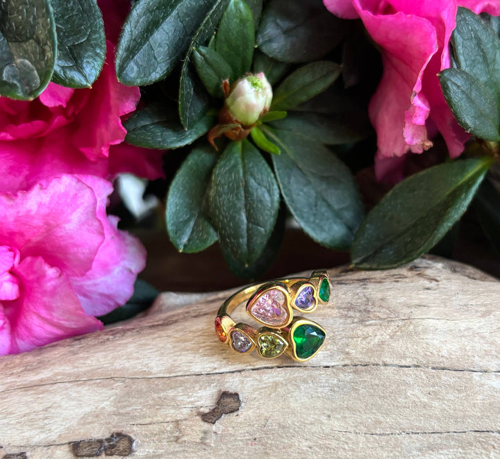 Faceted Heart Adjustable Ring – 18ct Gold Plated