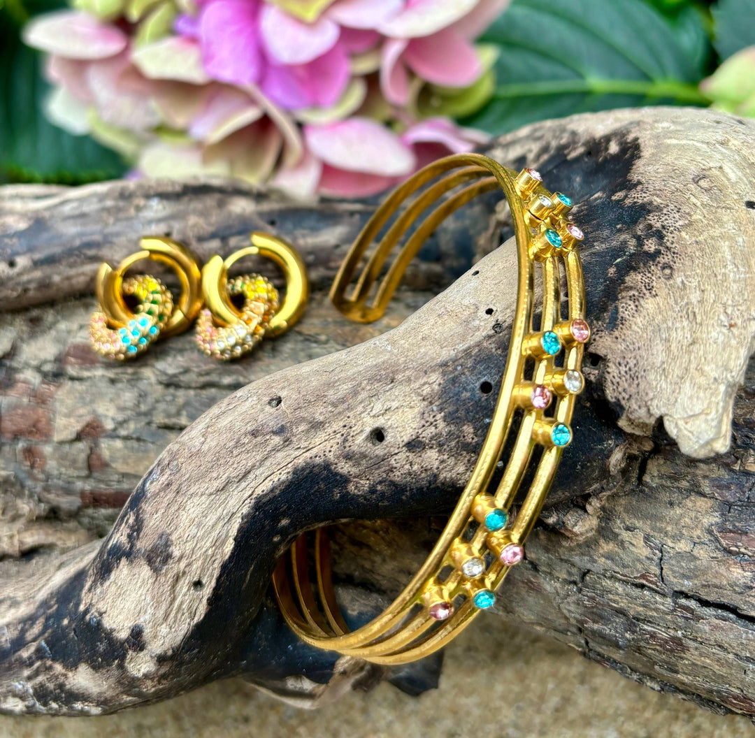 Multi-Colour Cubic Zirconia Bangle – 18ct Gold Plated