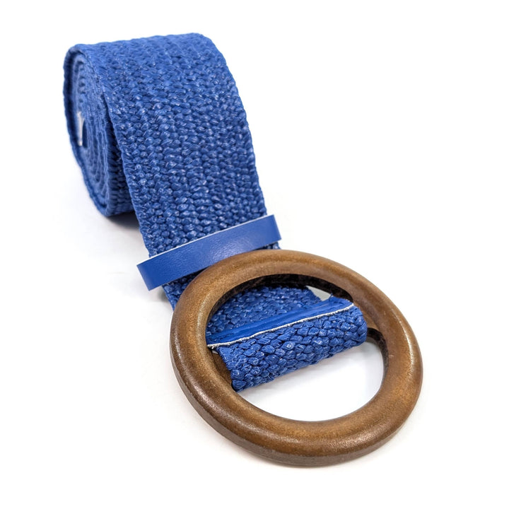 Blue Eco-Friendly Elasticated Paper Belt with Wooden Buckle