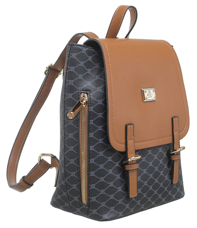 Bessie London Monogram Flap Backpack