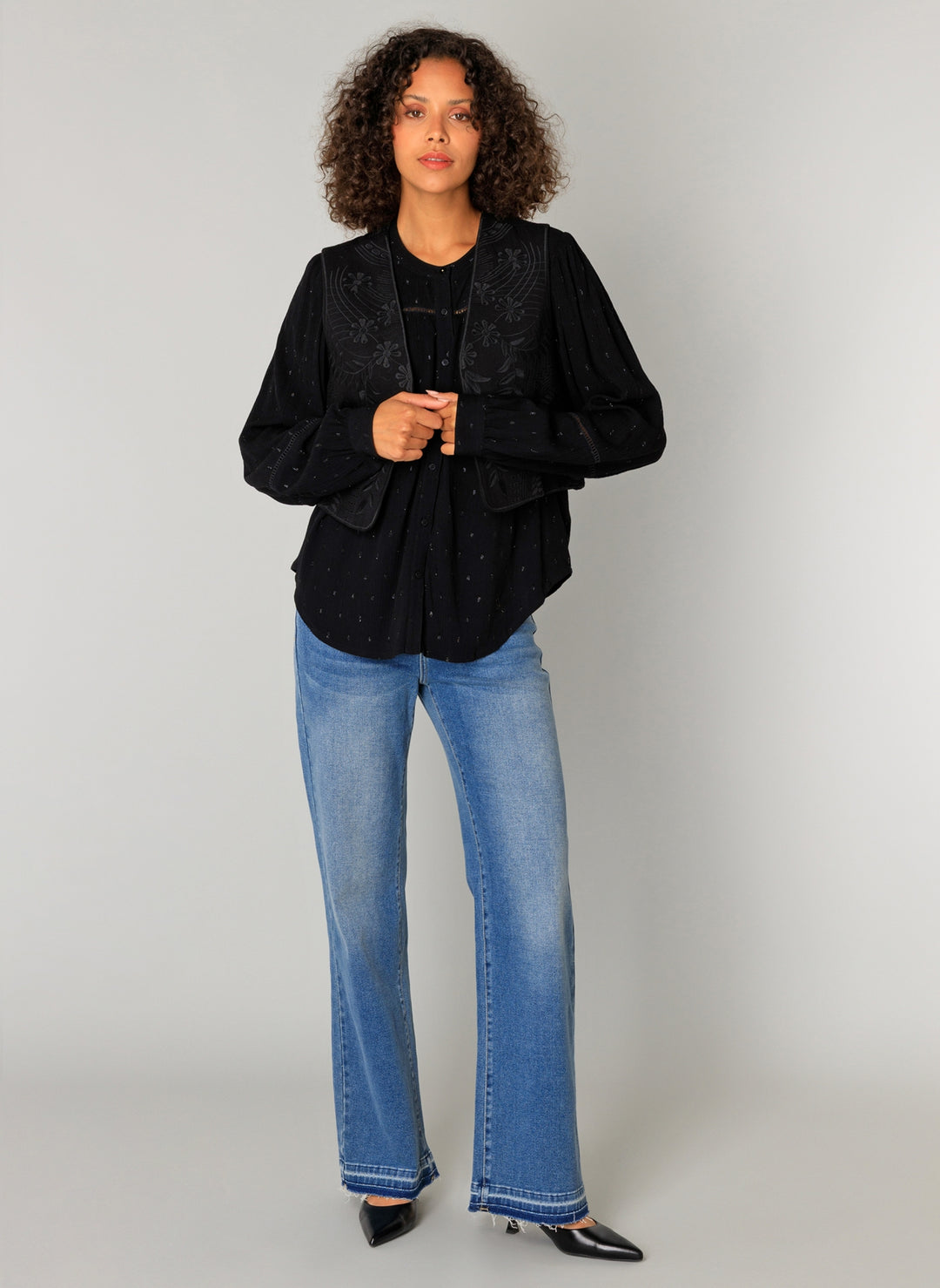 YEST Clarisse Embroidery Black Waistcoat