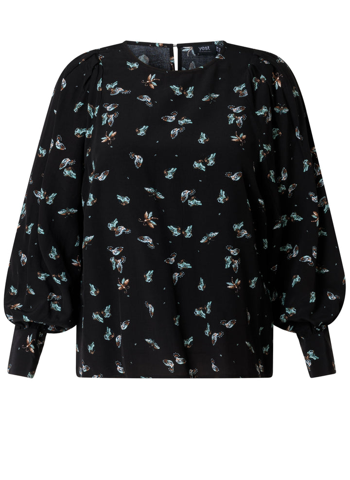 YEST Demetra Patterned Black Blouse