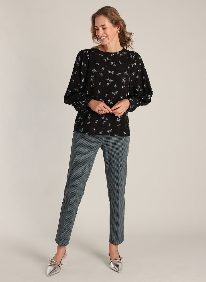 YEST Demetra Patterned Black Blouse