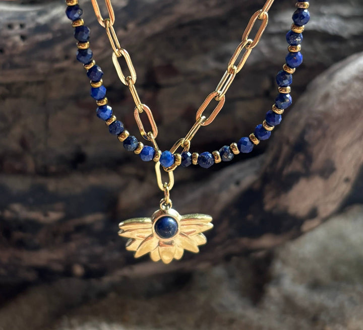 Ocean Ripples Lapis Lazuli Double Chain Bracelet – 18ct Gold Plated
