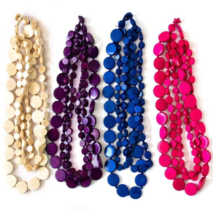 3 Strand Wood Disc Necklace