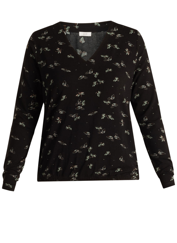 YEST Dunyasha Butterfly Patterned Black Top