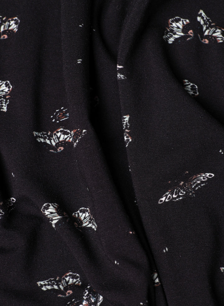 YEST Dunyasha Butterfly Patterned Black Top