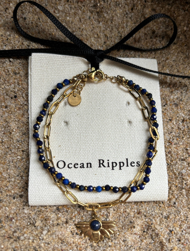 Ocean Ripples Lapis Lazuli Double Chain Bracelet – 18ct Gold Plated