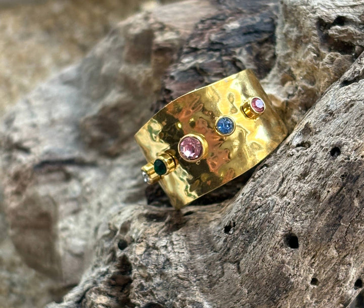 Multi-Colour Cubic Zirconia Adjustable Ring – 18ct Gold Plated