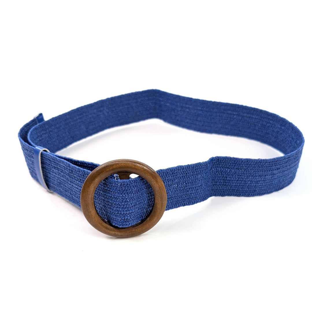 Blue Eco-Friendly Elasticated Paper Belt with Wooden Buckle