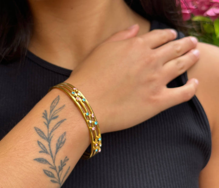 Multi-Colour Cubic Zirconia Bangle – 18ct Gold Plated