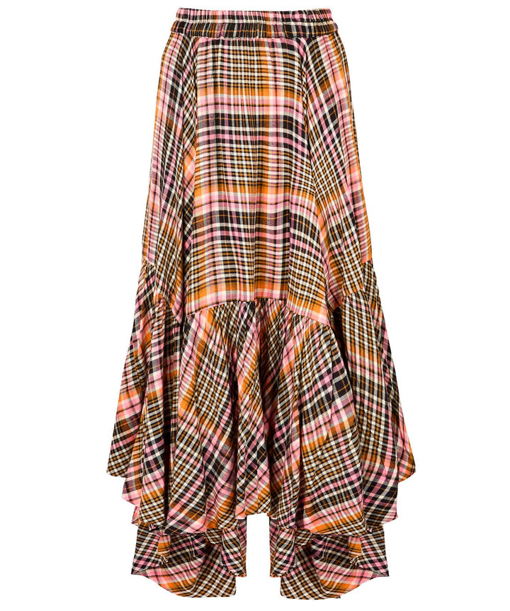 Romantic Check Dippy Hem Skirt