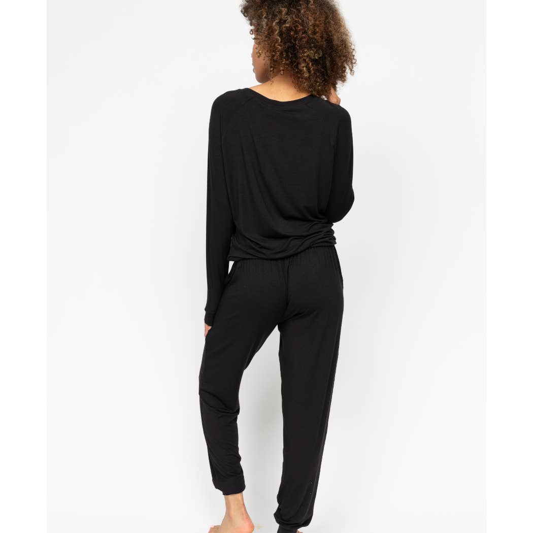 Jersey Slouch Pyjama Set | Black