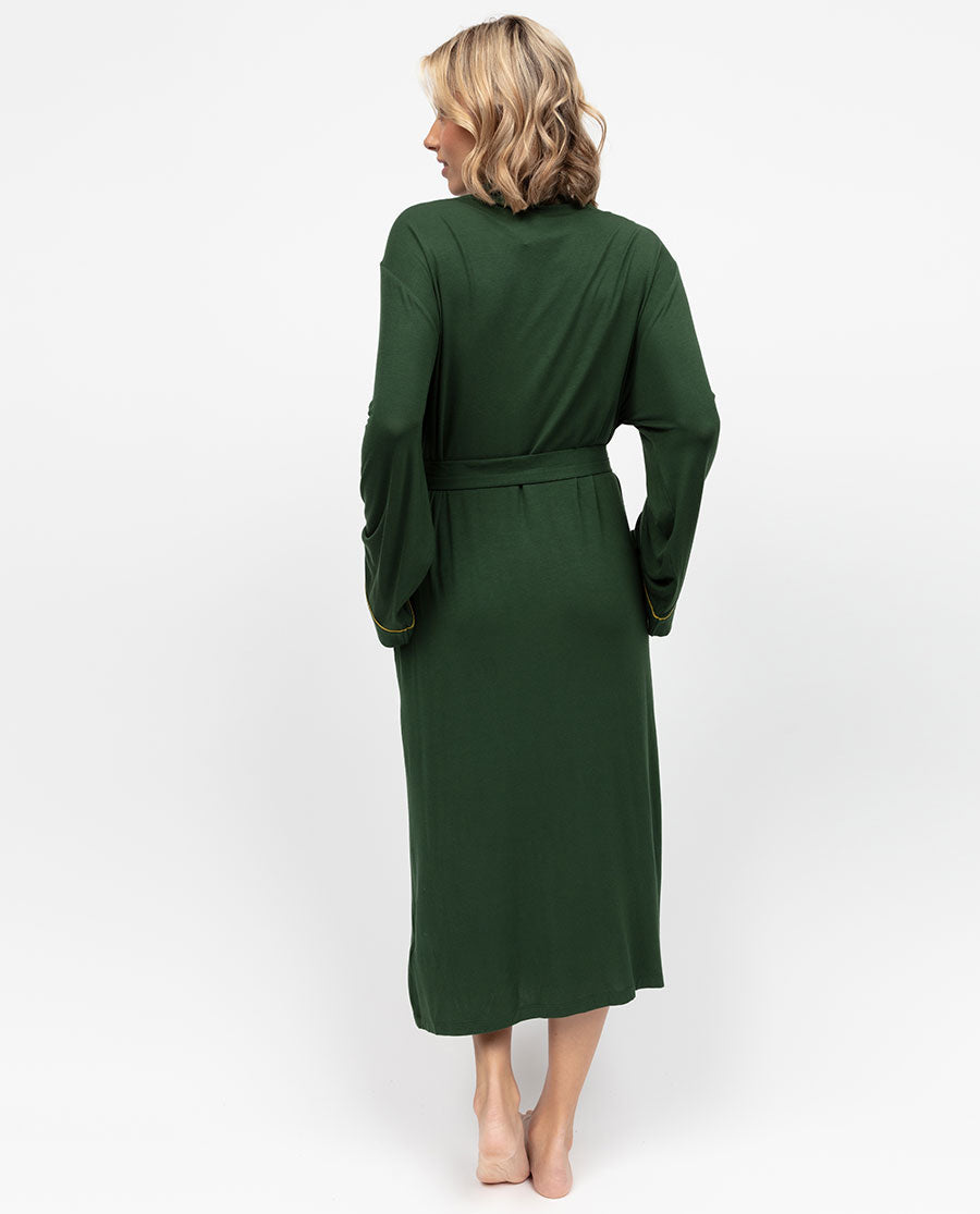 Olive Green Jersey Long Dressing Gown