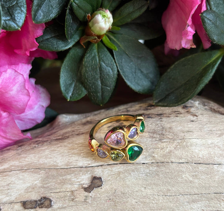 Faceted Heart Adjustable Ring – 18ct Gold Plated