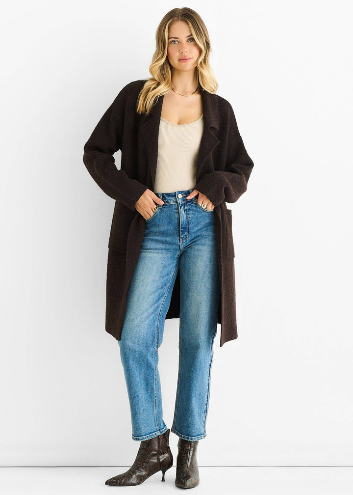 Wool Mix Longline Cardigan | Chocolate