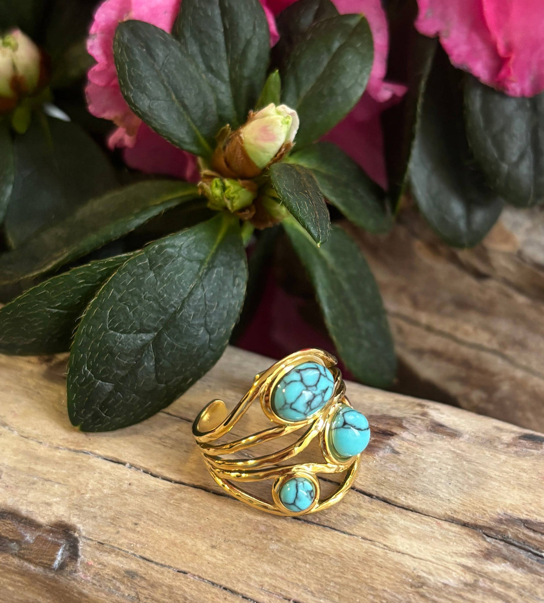 Turquoise Multi Band Adjustable Ring – 18ct Gold Plated