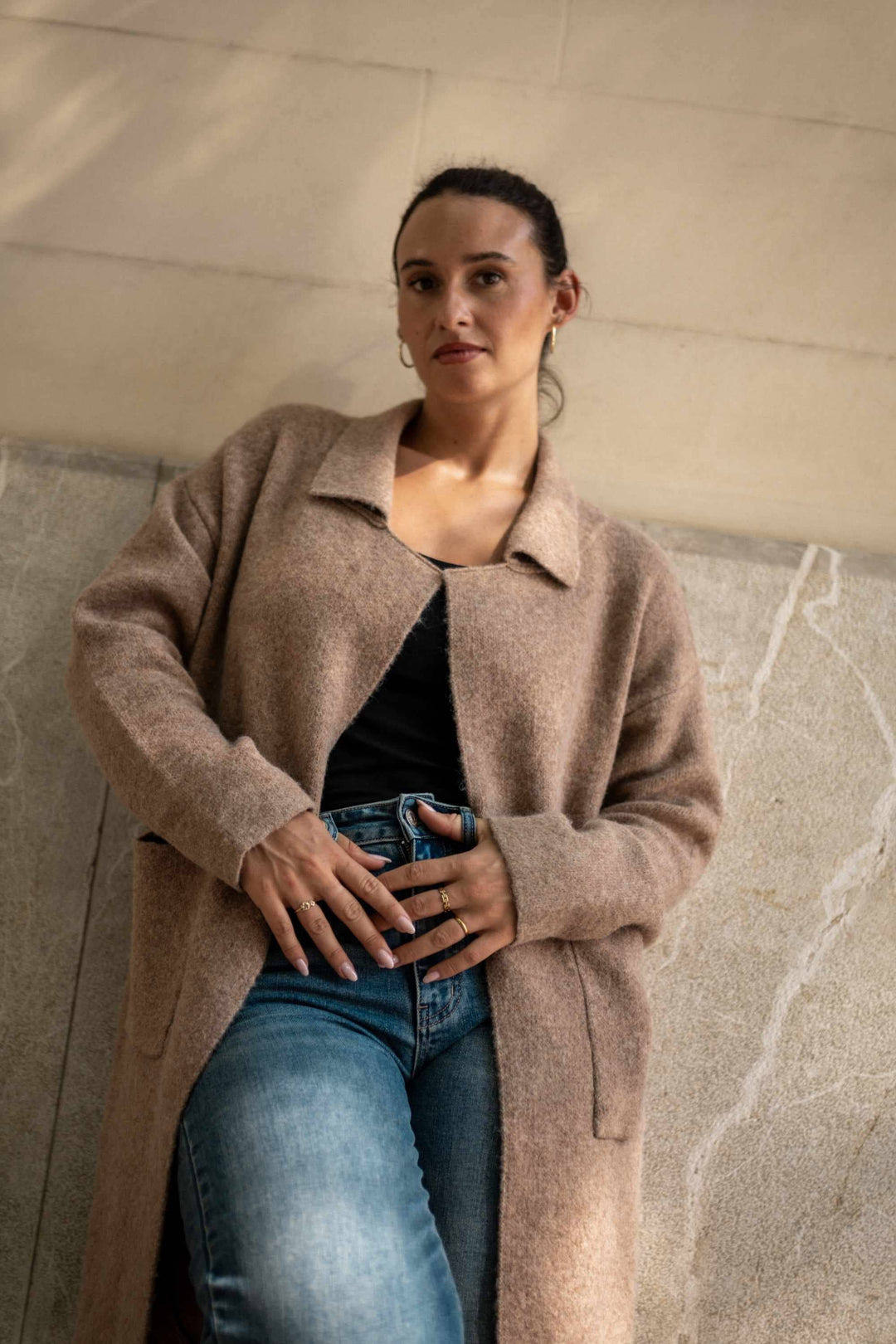 Wool Mix Longline Cardigan | Brown
