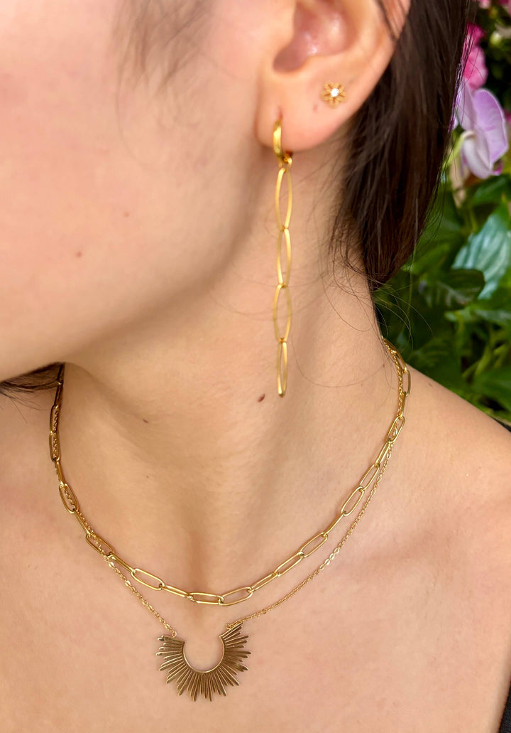 Sun Pendant Double Chain Necklace – 18ct Gold Plated 