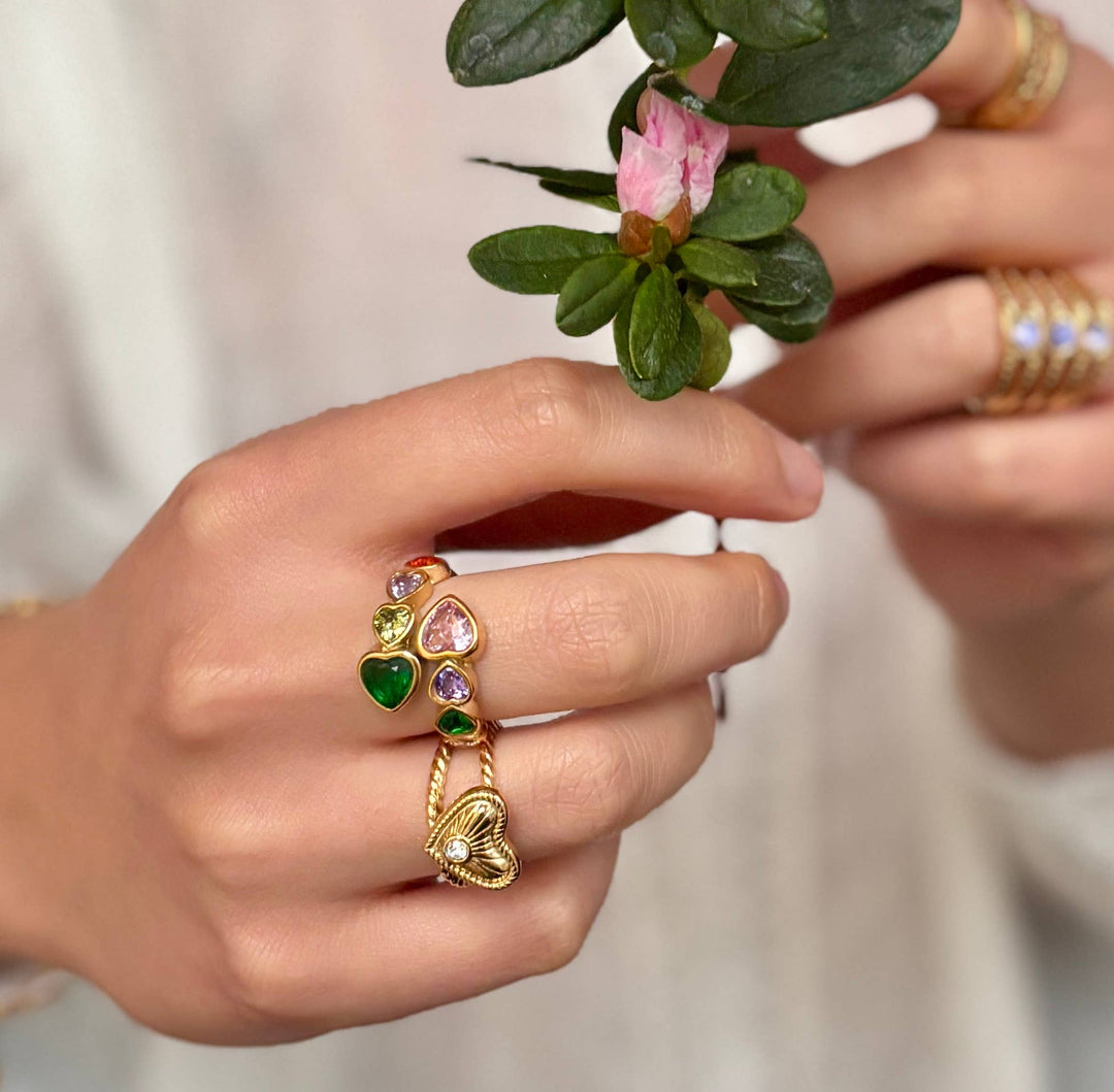 Faceted Heart Adjustable Ring – 18ct Gold Plated