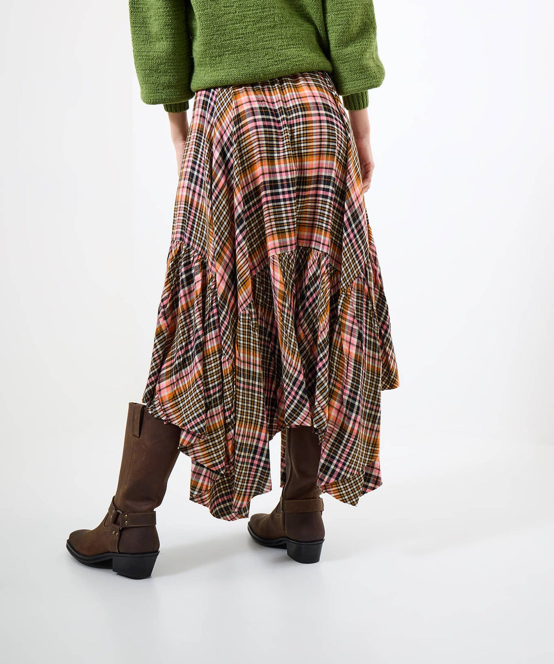 Romantic Check Dippy Hem Skirt