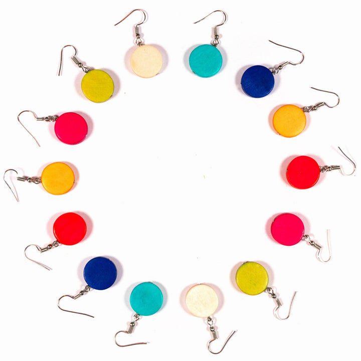 Round Wood Disc Earrings - 5cm Drop