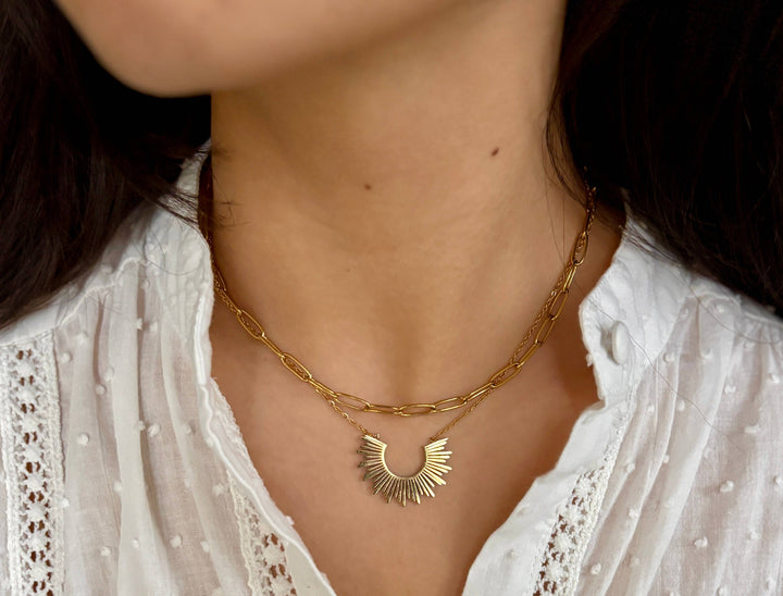 Sun Pendant Double Chain Necklace – 18ct Gold Plated 