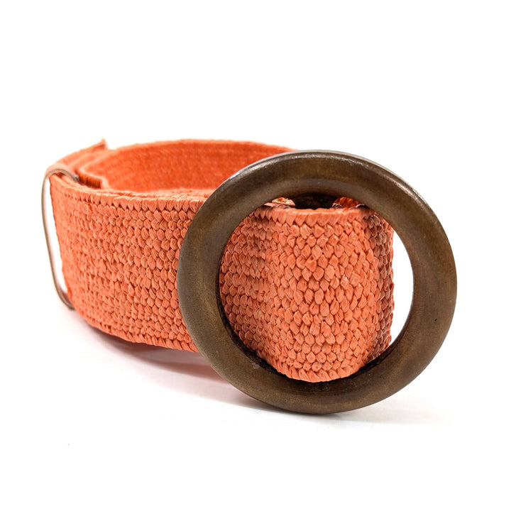 Orange Eco-Friendly Elasticated Paper Belt with Wooden Buckle