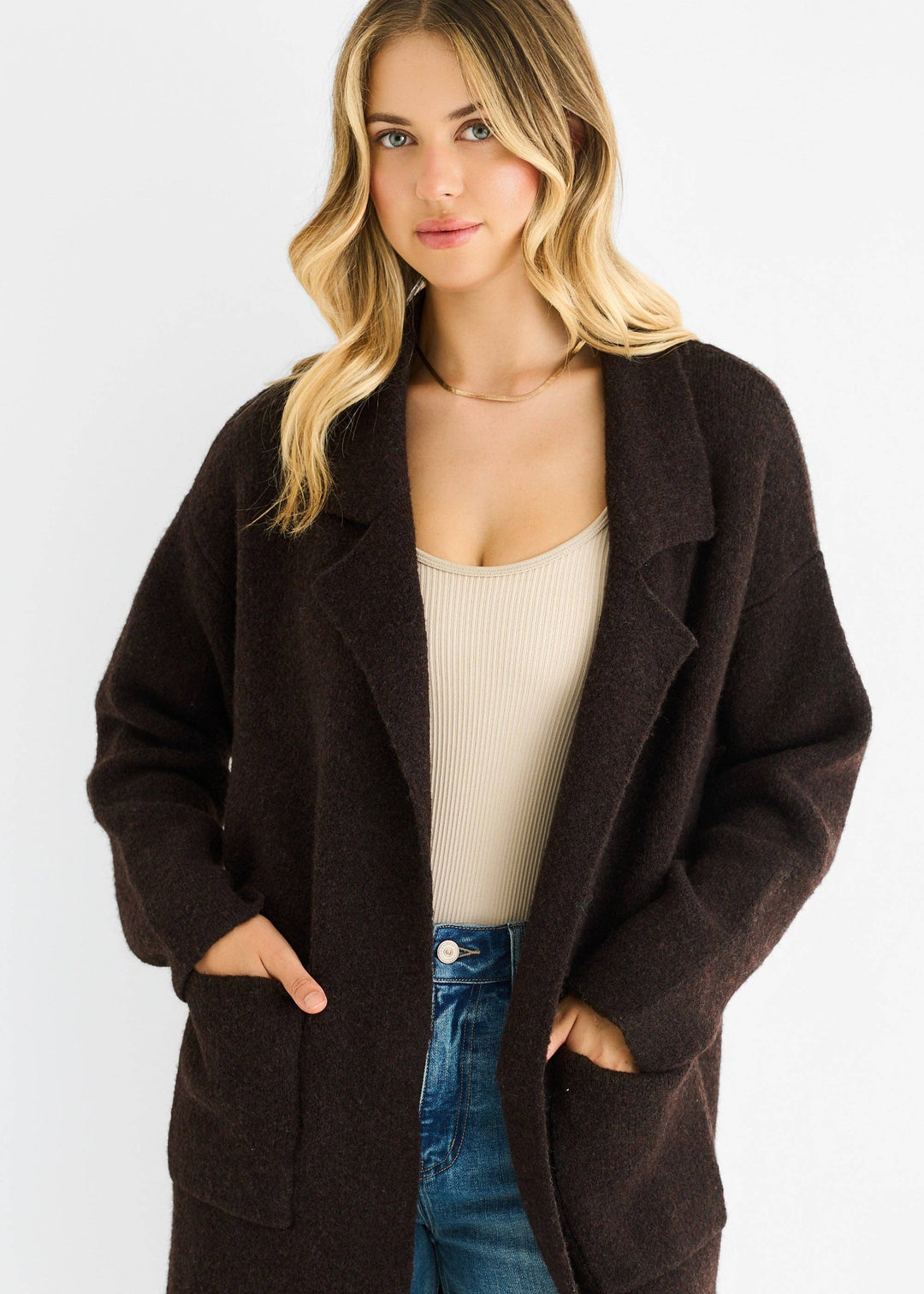Wool Mix Longline Cardigan | Chocolate