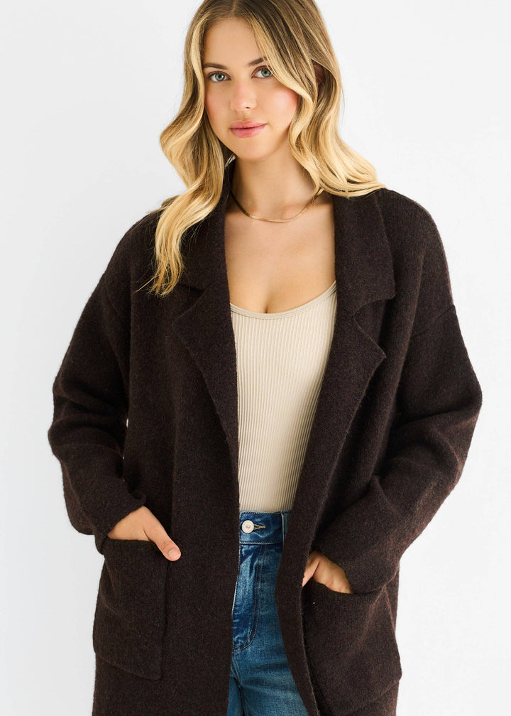 Wool Mix Longline Cardigan | Chocolate