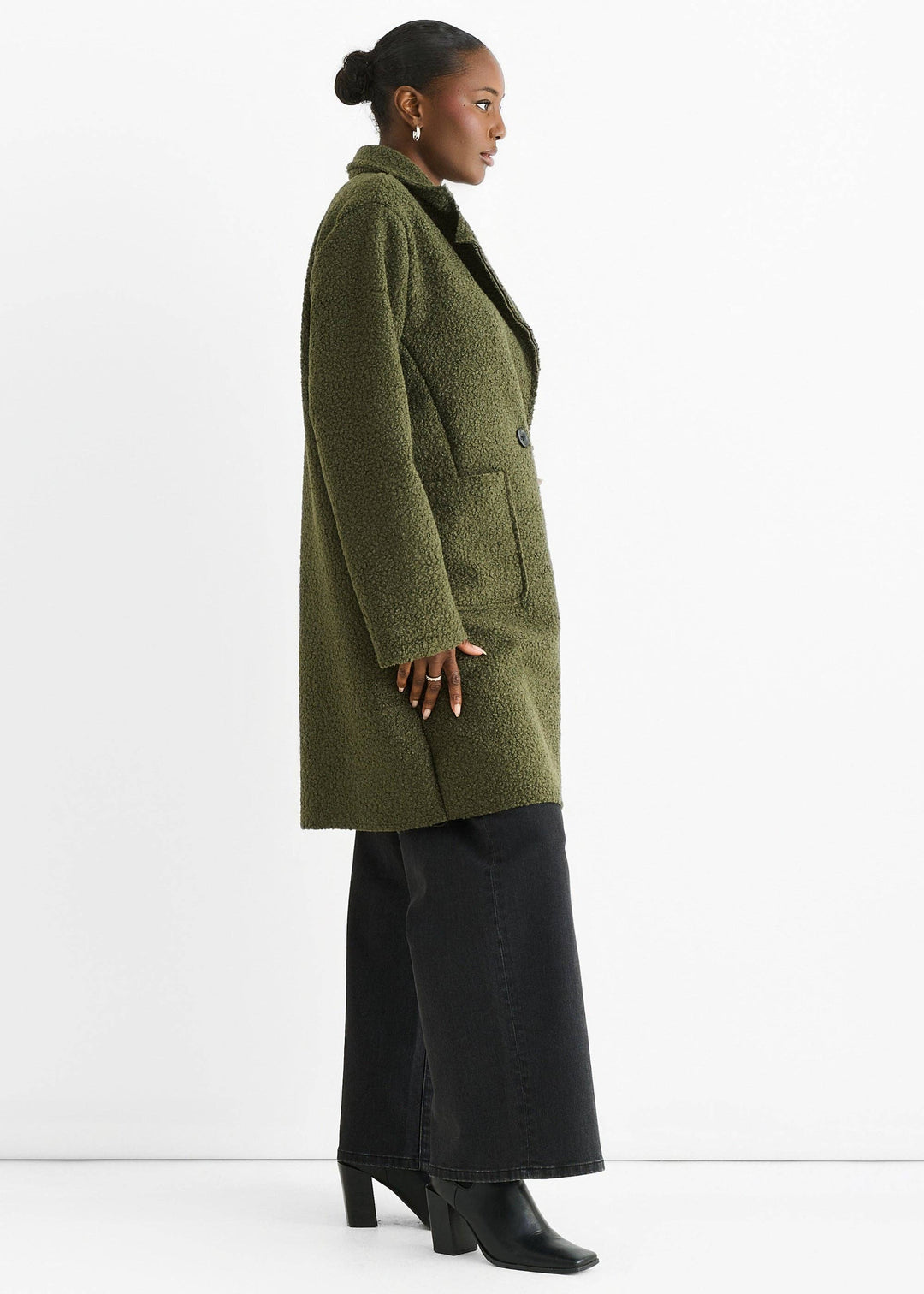 Shearling Mid Length Jacket | Khaki