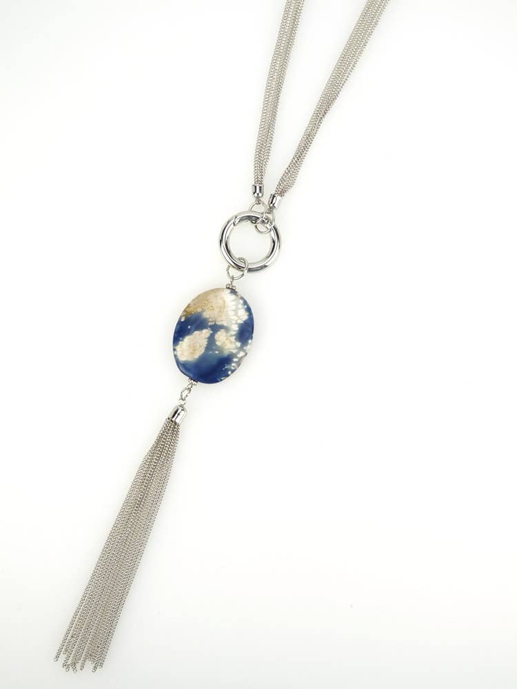 Long Necklace With Natural Stone And Fringes