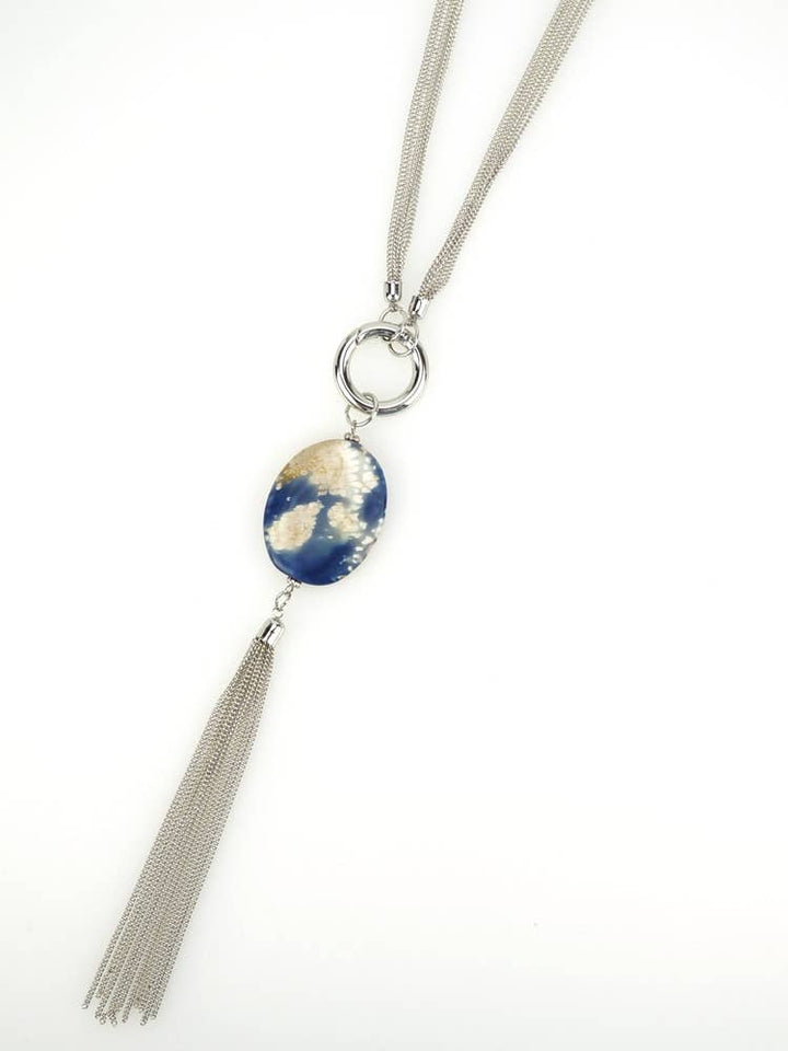 Long Necklace With Natural Stone And Fringes