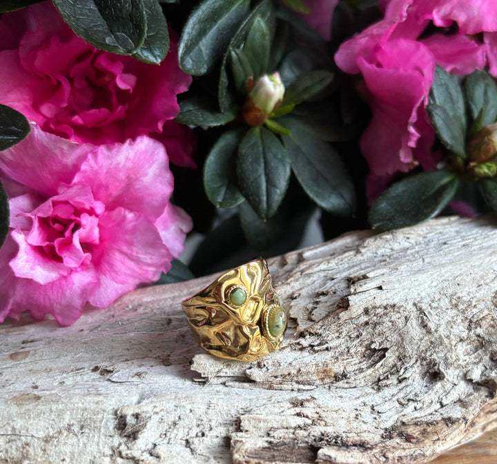 African Turquoise Adjustable Ring – 18ct Gold Plated