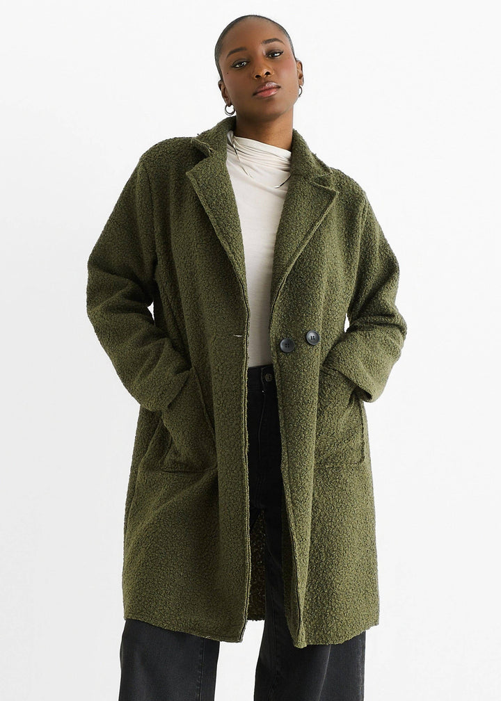 Shearling Mid Length Jacket | Khaki
