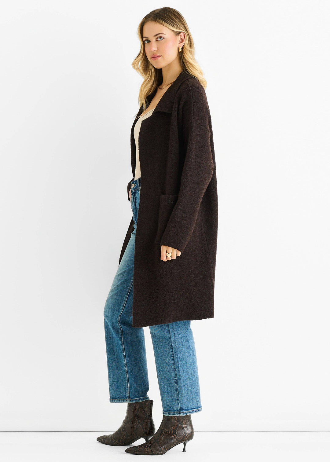 Wool Mix Longline Cardigan | Chocolate