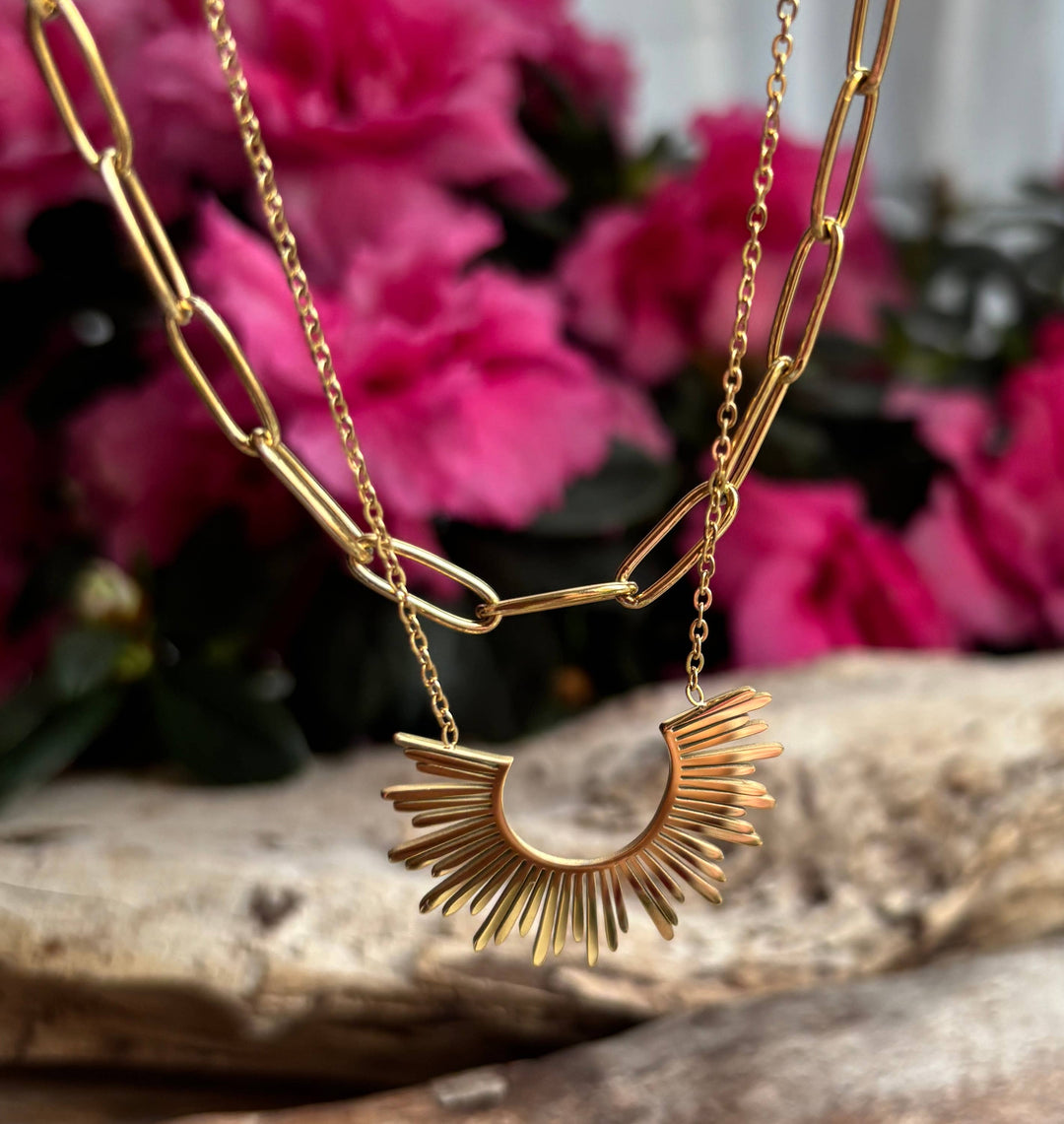 Sun Pendant Double Chain Necklace – 18ct Gold Plated 