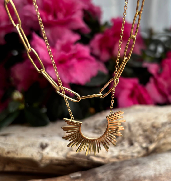 Sun Pendant Double Chain Necklace – 18ct Gold Plated 