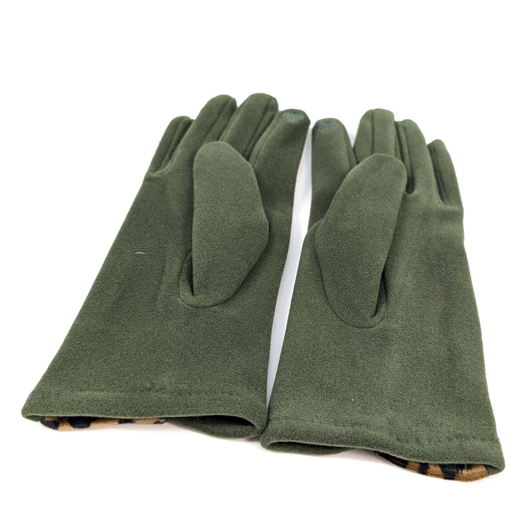 Animal Print Brushstroke Gloves - Dark Green