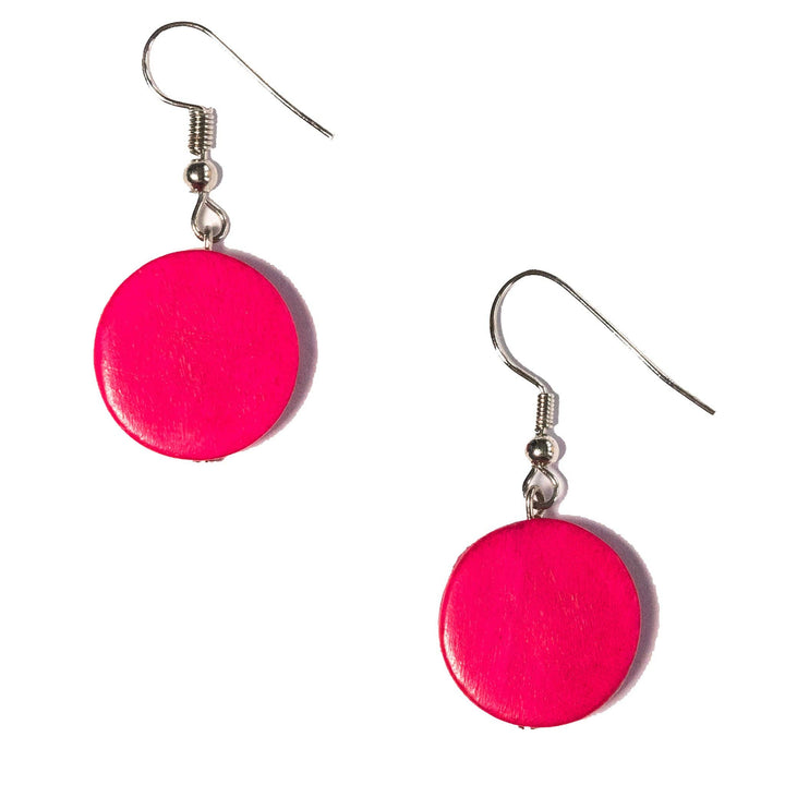 Round Wood Disc Earrings - 5cm Drop
