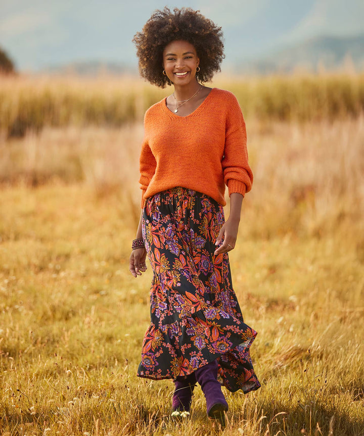 Fabulous Florals Button Front Maxi Skirt