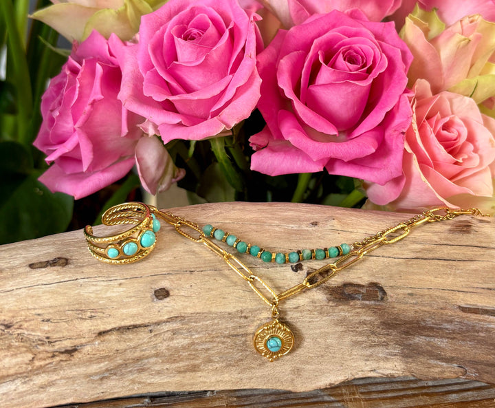 18ct Gold Plated Turquoise Double Chain Bracelet 