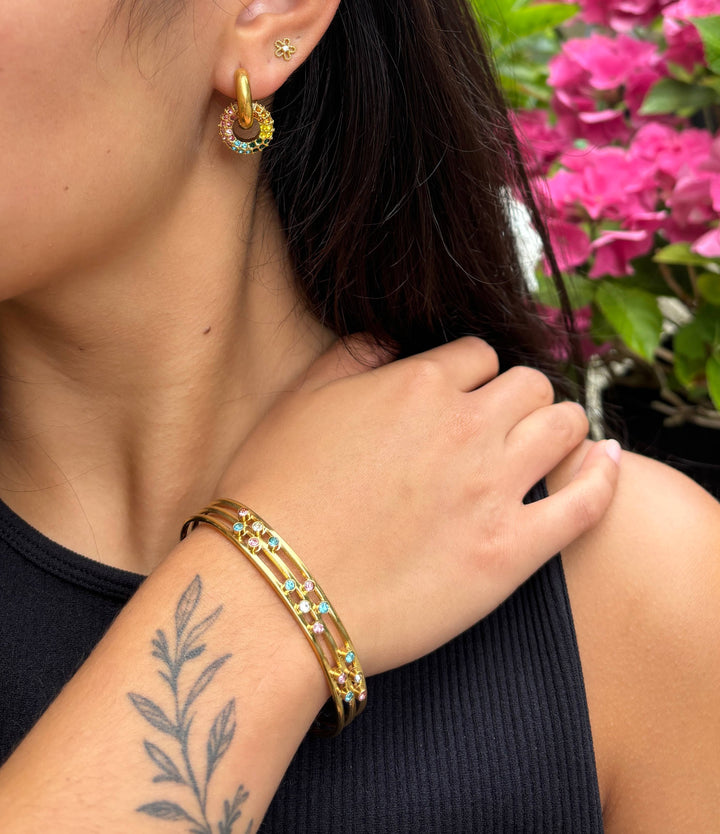 Multi-Colour Cubic Zirconia Bangle – 18ct Gold Plated