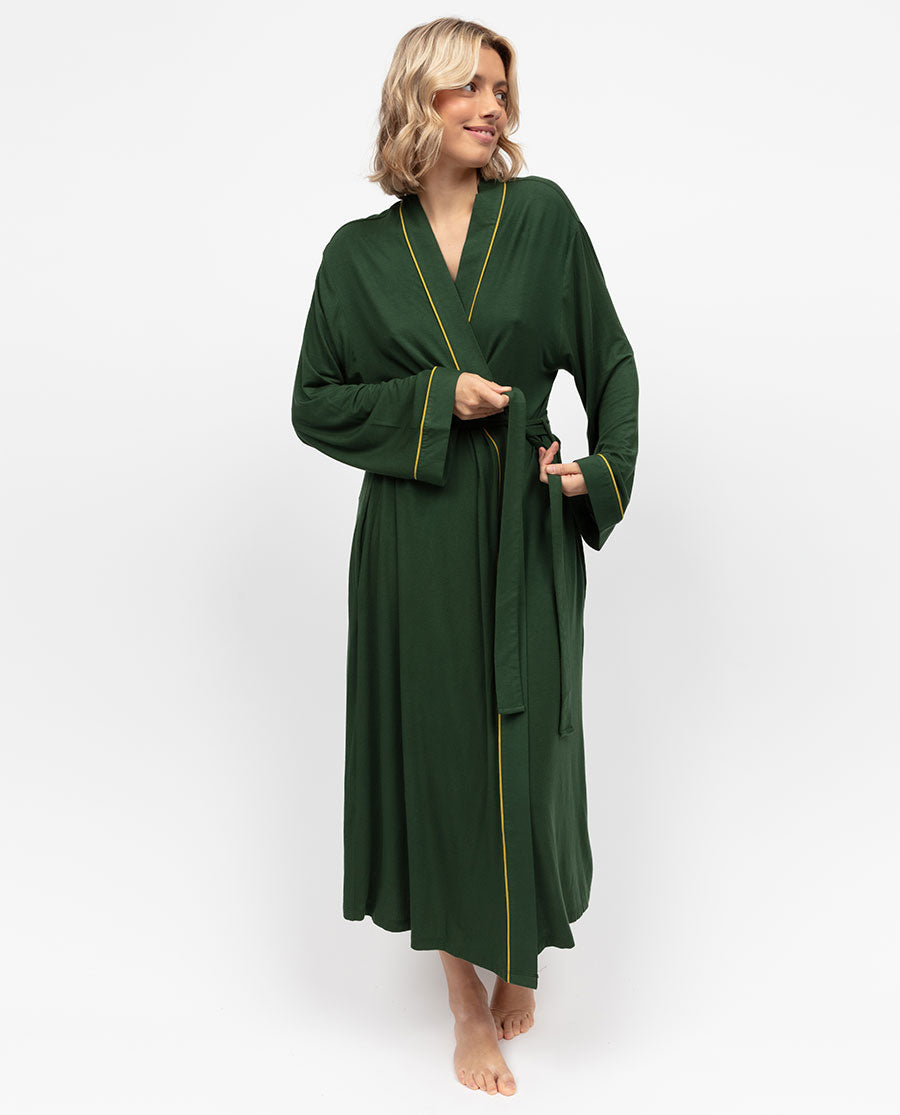 Olive Green Jersey Long Dressing Gown