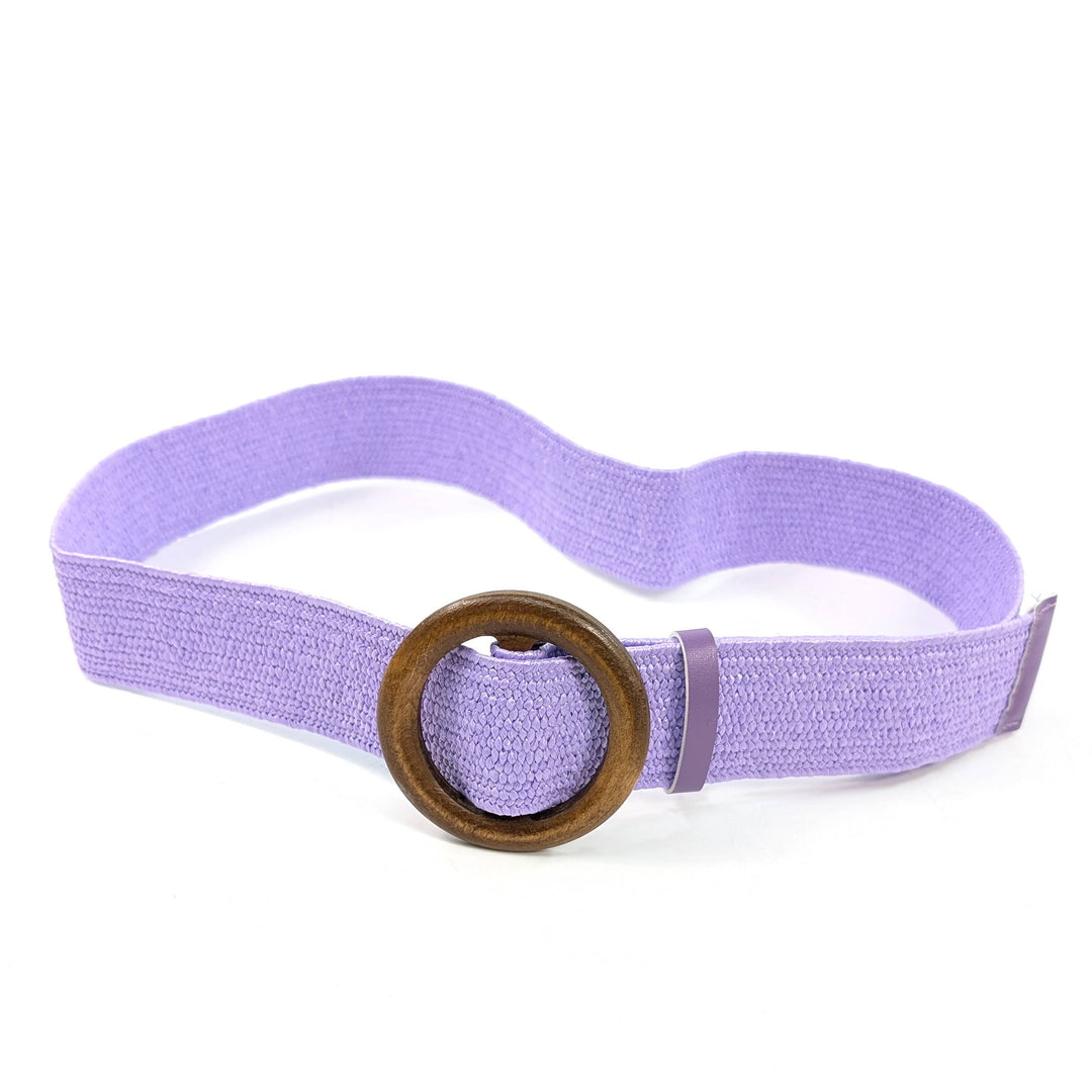 Purple Eco-Friendly Elasticated Paper Belt with Wooden Buckle