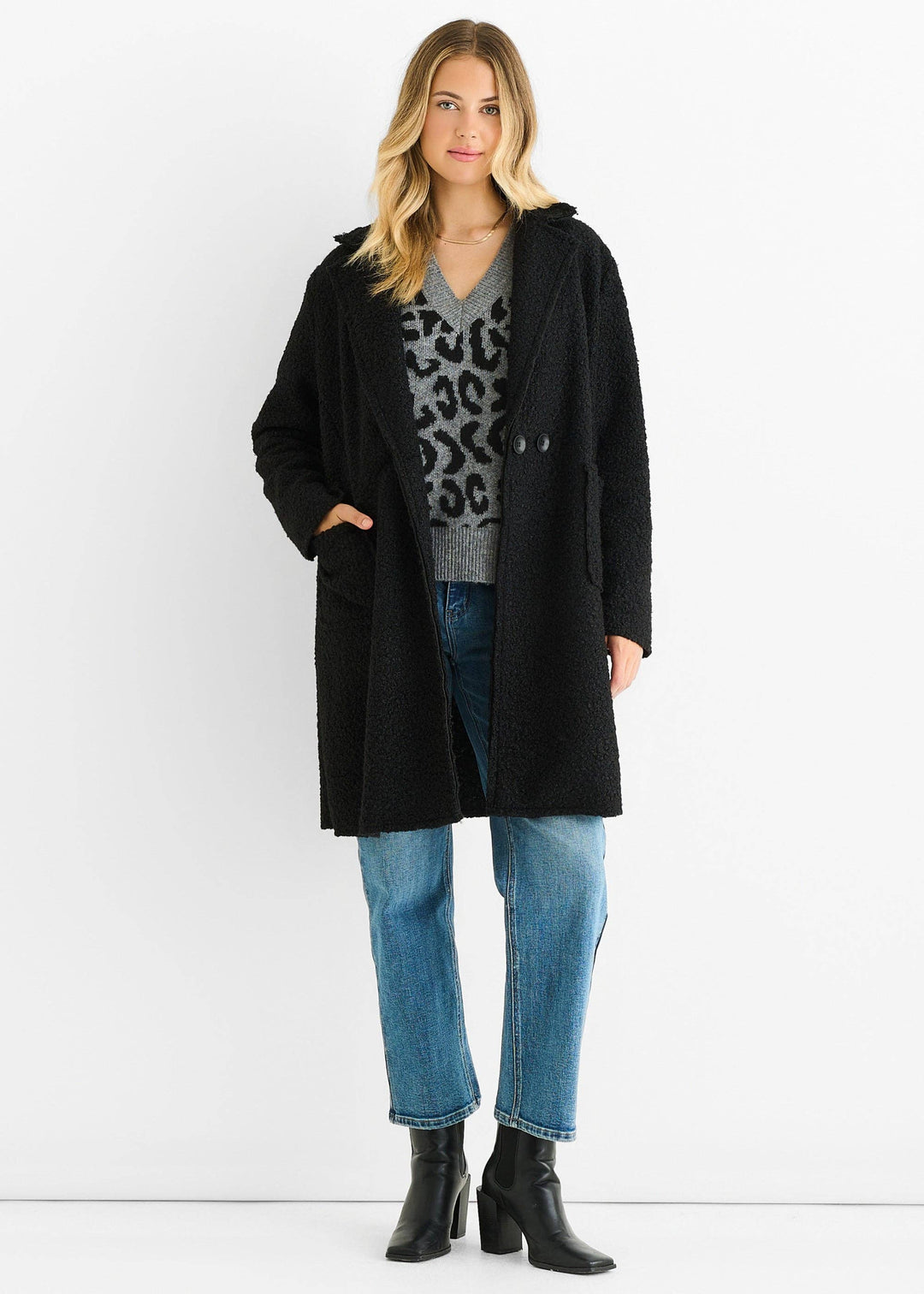 Shearling Mid Length Jacket | Black