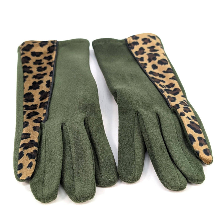 Animal Print Brushstroke Gloves - Dark Green