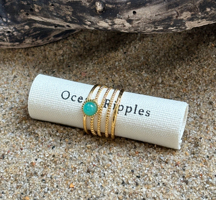 Amazonite Multi Band Adjustable Ring - 18ct Gold Plated